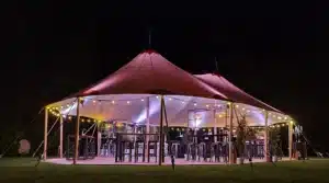 Qtents sailcloth tent outdoor event with decoration at night